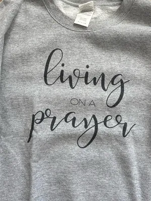 Gildan Living On A Prayer Heavy Blend Grey Crewneck Sweatshirt thumbnail 2