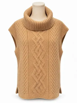 Rachel Zoe 100% 2-Ply Cashmere Cable Knit Cowl Neck Sweater Vest L thumbnail 1