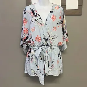 Lulus Pastel Floral V-Neck Flowy Sleeves Romper with Removable Belt- Large thumbnail 3