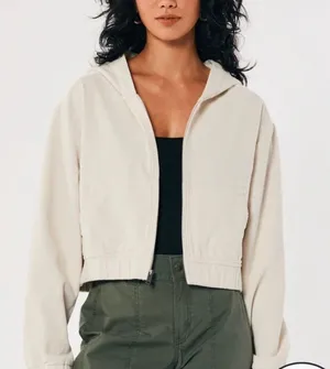 Hollister Hooded Crop Corduroy Zip Up Jacket thumbnail 1