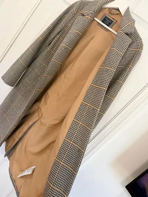 Abercrombie & Fitch XS Houndstooth Plaid Long Coat Quiet Luxury Old Money Preppy thumbnail 6
