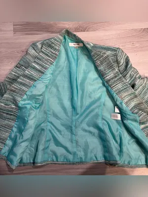 Jones studioTeal‎ and Cream Textured Bouclé Blazer Blue Size 8 thumbnail 3