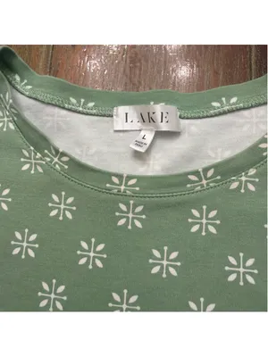 LAKE Pajamas Green White Geometric Leaf Short Sleeve Loungewear Pima Cotton L thumbnail 5