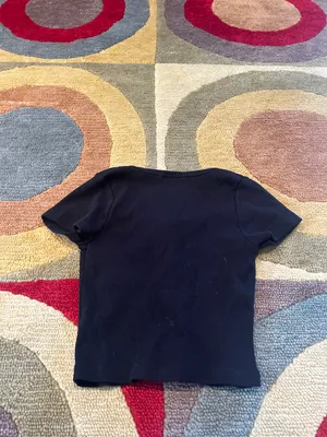 Brandy Melville Zelly Short Sleeve Crop Top Black Button Down Ribbed One Size thumbnail 3