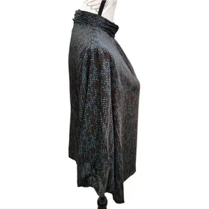 Prologue -605 mock neck 3/4‎ balloon sleeves blouse black and teal Large thumbnail 2