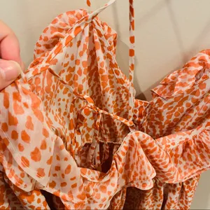 Orange Patterned Mini Sun Dress, size Large thumbnail 5