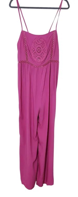 RusstyDussty Boho Pink Wide Leg Jumpsuit NWT Size XL Pink Crochet Jumpsuit thumbnail 1