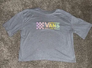 Vans Off The Wall Rainbow Checkerboard Logo Graphic Cropped T-Shirt thumbnail 1