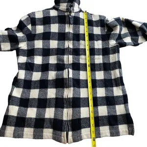 Ralph Lauren Womens L Buffalo‎ Plaid Shacket Black and Ivory Full Zip 100% Wool thumbnail 7