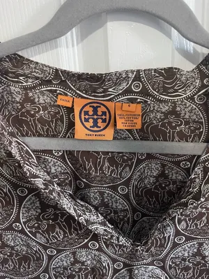 Tory Burch Brown Elephant Printed V-Neck Tunic Top Size 6 thumbnail 3