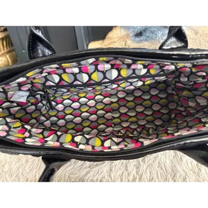 Vera‎ Bradley Trapeze Quilted Black Tote Bag Large Shoulder Bag Patent Trim thumbnail 6