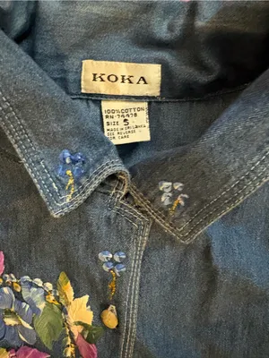 Koka Vintage Embroidered Denim Button-Down Shirt - Blue thumbnail 2