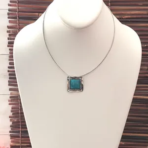 Silpada Sterling Silver Necklace Turquoise Square Pendant Slider thumbnail 3