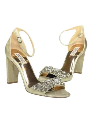 Badgley Mischka ❧ Barby Crystallized Heeled Sandals ❧ Gold Shimmery Leather ❧ 8M thumbnail 10