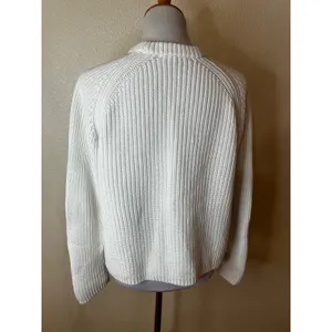 Quince white cotton ribbed crewneck pullover fisherman’s sweater jumper SMALL thumbnail 4