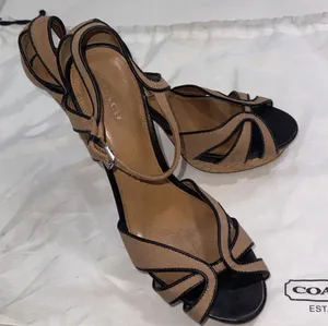 Coach Black Brown Platform Sexy Open Toe Strappy Dancer Stiletto Heel Sandal 10 thumbnail 1