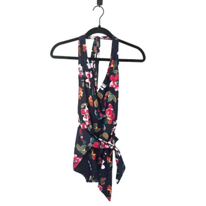 RACHEL Rachel Roy Sash Wrap Blue Pink Floral One Piece Swimsuit Halter sz. L thumbnail 2