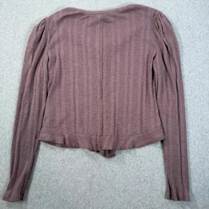 Pilcro Anthropologie Mauve Puff Sleeve Cardigan Women's Large Ribbed Stretch thumbnail 11