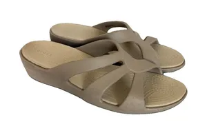 Crocs Sanrah Strappy Wedge Slide Sandals Womens Size 9‎ Taupe Comfort Casual thumbnail 1