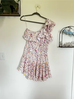 Buddy Love Sofia Rainbow Splatter Polka Dot One Shoulder Ruffle Mini Dress Large thumbnail 4