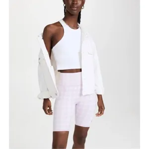 Sweaty Betty Gingham Lavender and White High-Waisted Biker Shorts Medium 8” thumbnail 6