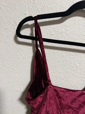 Showpo Burgundy Velvet Dress Surplice Draped Bodycon‎ Size 10 thumbnail 6