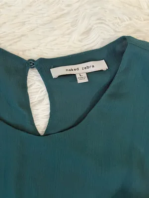 Naked Zebra Green Chiffon Blouse Size L Flared Cuffs Keyhole Back Sheer⁠ thumbnail 4
