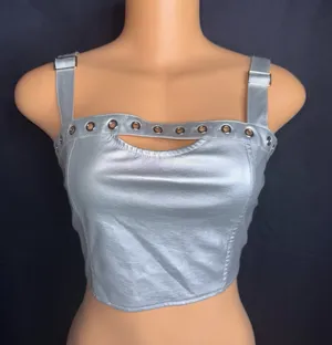 Silver pleather cyberpunk cropped tank top Size M thumbnail 1