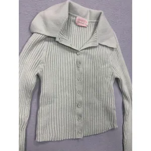Urban Outfitters Skylar S Mint Green Ribbed‎ Collared Button Up Cropped Sweater thumbnail 4