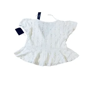 NWT Lulus Size Medium Estela Ivory‎ Ruffled Puff Sleeve Peplum Crop Top White thumbnail 5