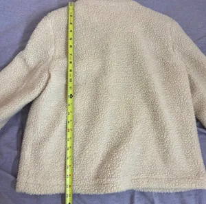 Light Cream Button up Faux Fur Sherpa Fleece Jacket Warm Winter Teddy Coat Size Large thumbnail 10