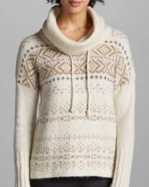 Eddie Bauer‎ Sweater Womens Large Cream Nordic Fair Isle Cottagecore Cowl Neck thumbnail 1