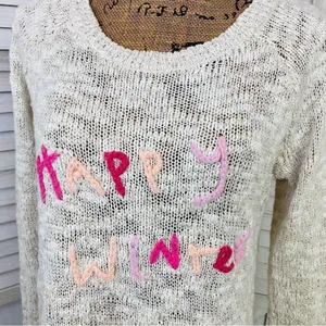 Aerie by AEO Happy Winter Open Weave‎ Sweater Tan Pink Medium Pullover thumbnail 6