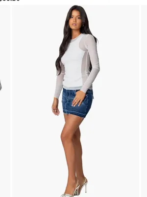 Edikted White Layered Mesh Sheer Ribbed Long Sleeve Top Small thumbnail 4