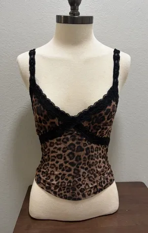 Y2K West of Melrose Cheetah Print Lace Cropped Top XS thumbnail 1
