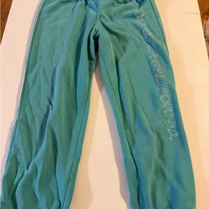 RARE VTG Y2K Hollister Capri Teal Large Cuffed Pants Blue Logo Women’s Blue thumbnail 1