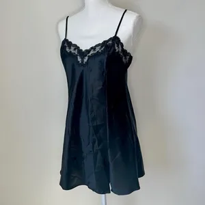 Victoria’s Secret Vintage 1990’s black silk slip dress mini dress floral lace thumbnail 3
