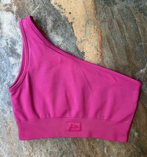 Bo+Tee One Shoulder Sports Bra Women’s Size Medium Pink thumbnail 1