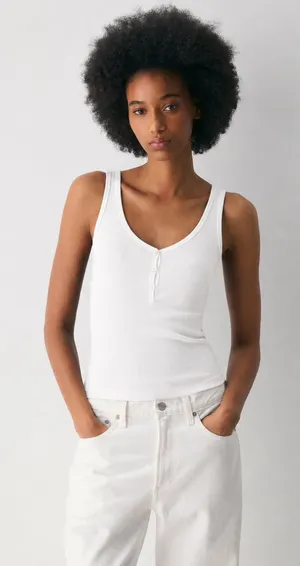 Aritzia Homestretch Rib Henley Tank in White thumbnail 1