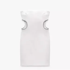 ZARA NEW WHITE STRAPLESS CUT OUT RHINESTONE MINI DRESS Women’s Size Medium thumbnail 4