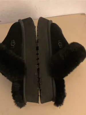 UGG women Black Suede fur platform slipper shoes US 6 thumbnail 6