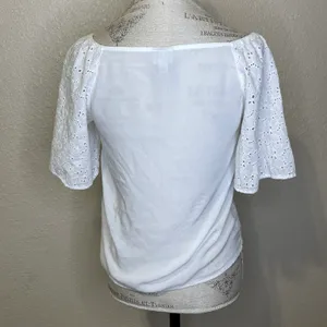 A New Day Short Sleeve Eyelet Button Detail Top White Size Small thumbnail 6