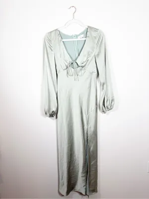 Billy J Amara Maxi Dress Satin Sage Green Olive Size 10 thumbnail 4