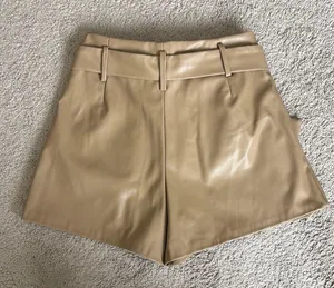 DO+BE Faux Leather Tan High Waist Belted Shorts thumbnail 2