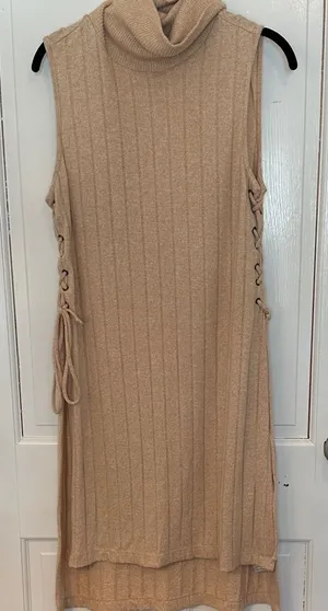 Anthropologie Beige Ribbed‎ Knit Turtleneck Sweater Dress size S EUC thumbnail 1