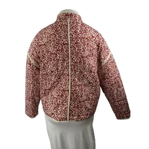 Womens Pink Floral Print Quilted Long Dolman Sleeve Quilted Puffer Coat Jacket L thumbnail 2