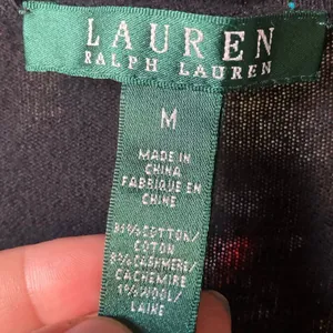 Lauren LRL Black Ruffle V-Neck Cardigan Cashmere Wool Blend Med #763 thumbnail 4