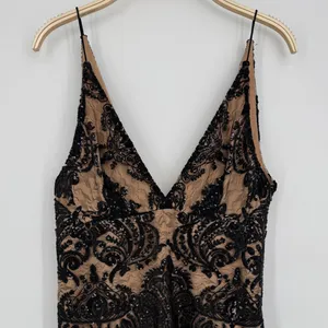 Free People Night‎ Shimmers Mini Dress 6 Black Nude Sequin Lace Party Cocktail thumbnail 5