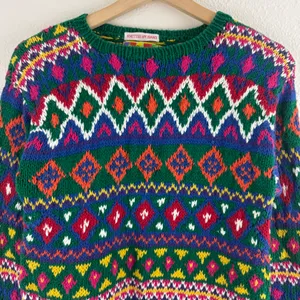 Vintage 90’s Coogi Vibes Multicolor Pattern Stripe Hand Knit Grandpa Sweater thumbnail 2