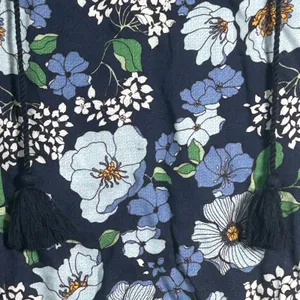 Lucky Brand Navy Floral Print Tassel V Neck Long Sleeve Blouse Women's‎ Small thumbnail 8
